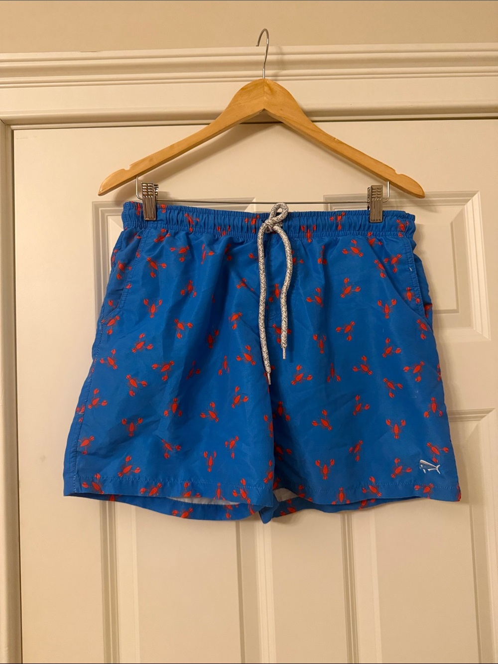 Men's Blue Swim Trunks with Red Lobster Print